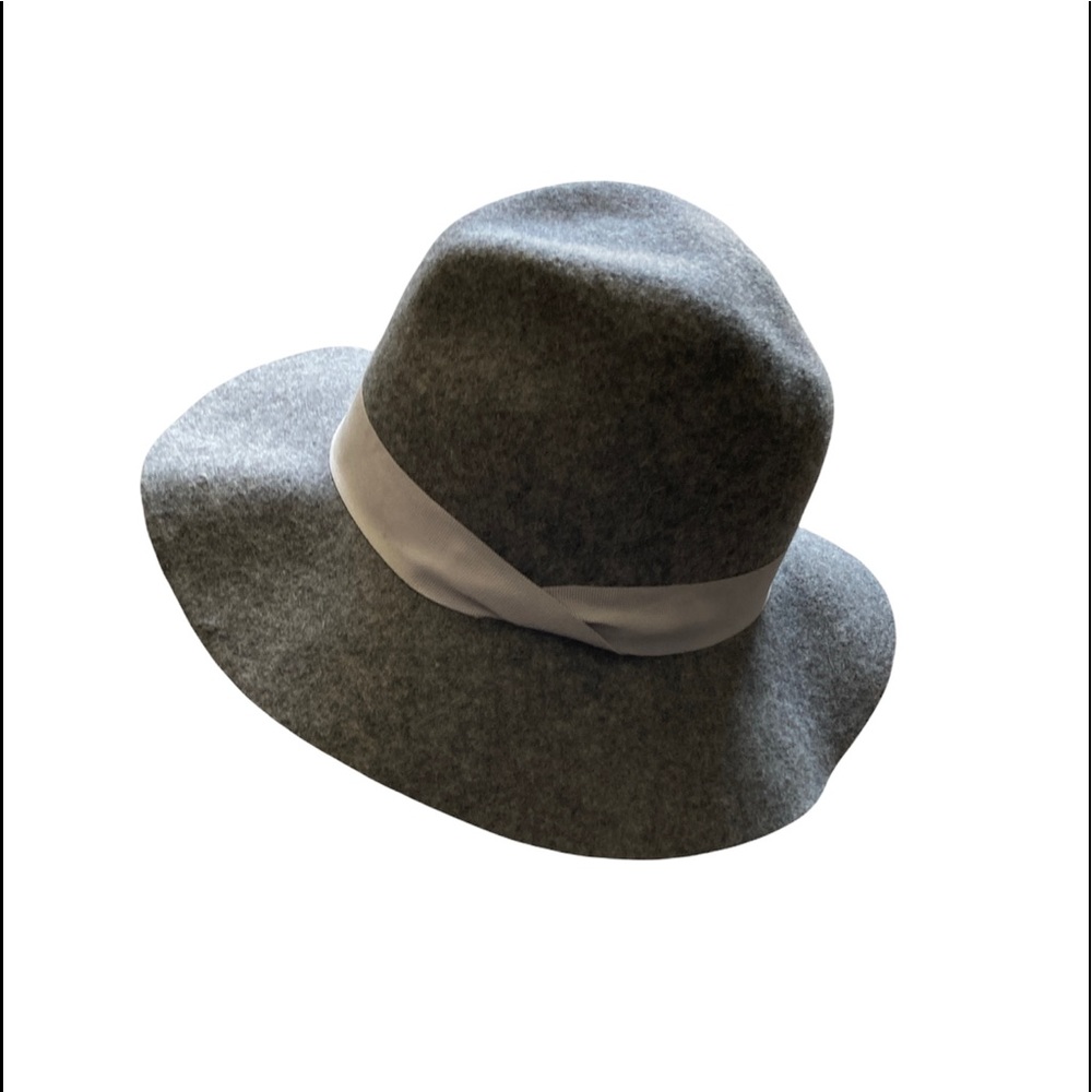 Express 100% Wool Hat Bohemian Retro Cottagecore Shabby Chic Gray Light Ribbon